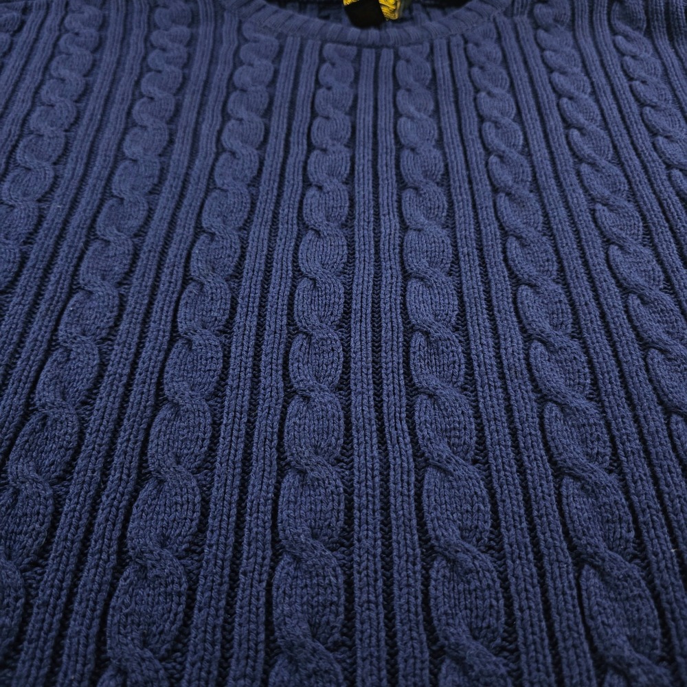 Vtg Eddie Bauer Cable Knit Sweater Blue Fisherman Cotton Made in USA 90s Mens XL - Picture 4 of 9